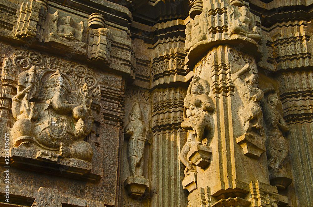 Carved idol of Lord Ganesha and Carvings, Kopeshwar Temple, Khidrapur