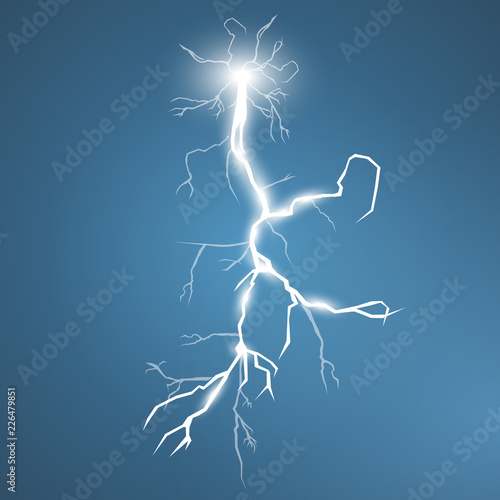 Lightning and thunder bolt, glow and sparkle effect, vector art and illustration.