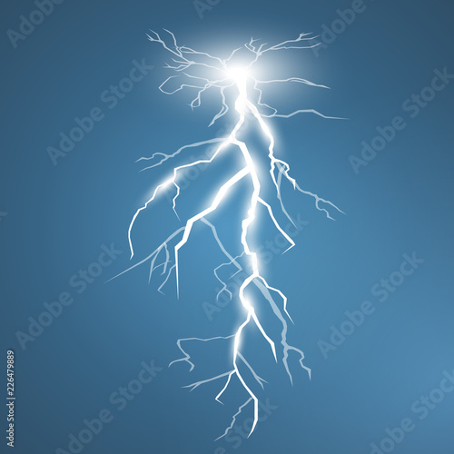 Lightning and thunder bolt, glow and sparkle effect, vector art and illustration.