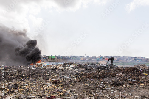 Trash being burned in Agbogbloshie, Ghana