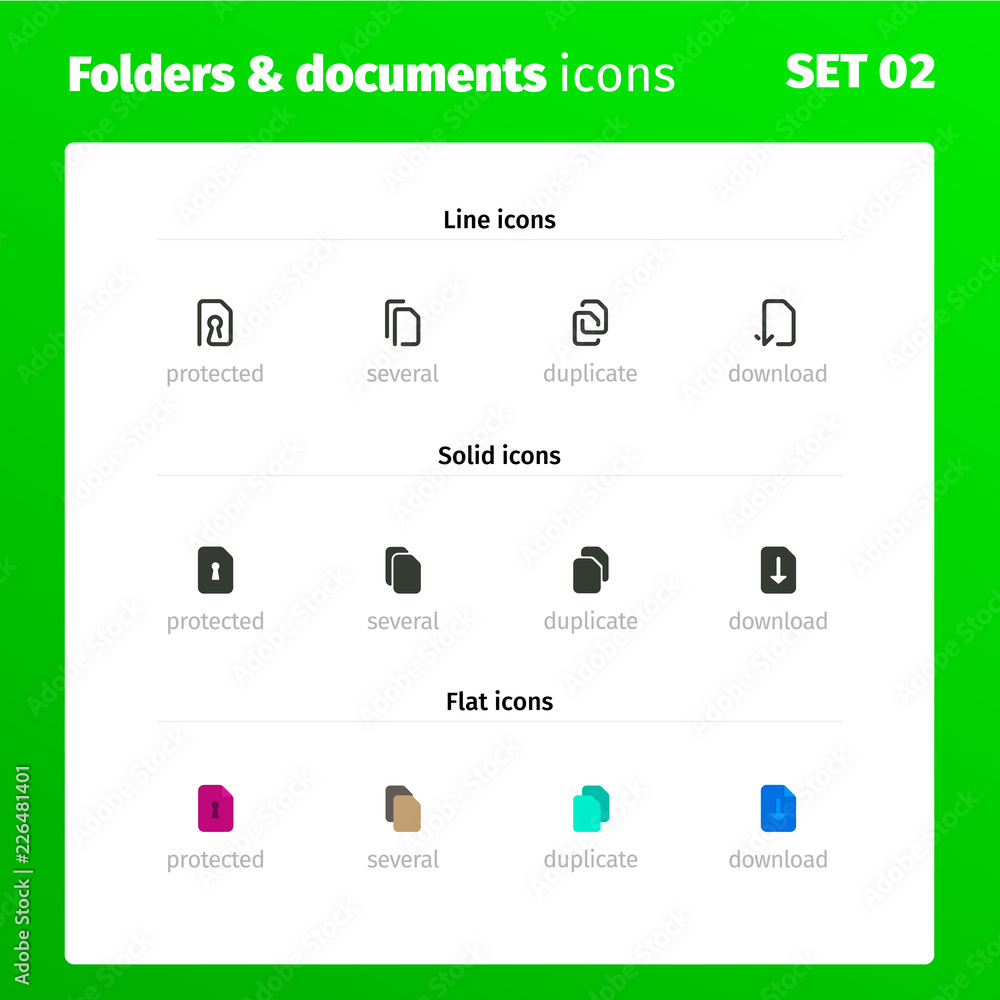 Icons for working with folders and documents