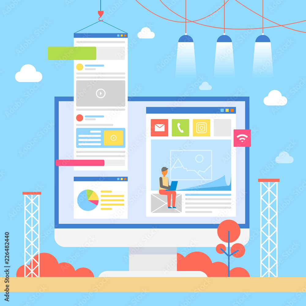 User Interface Building Process Vector Banner User Interface Building Process Vector Banner