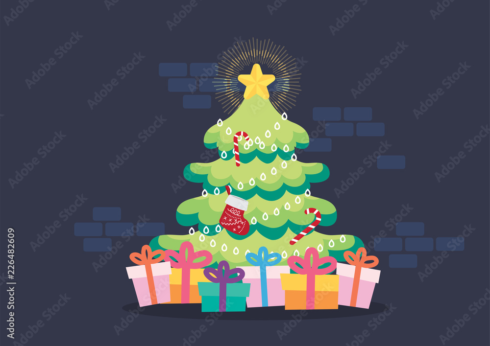 Fototapeta premium flat colorful christmas tree celebration illustration background vector