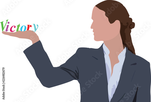 donna con palmo della mano esibisce vittoria