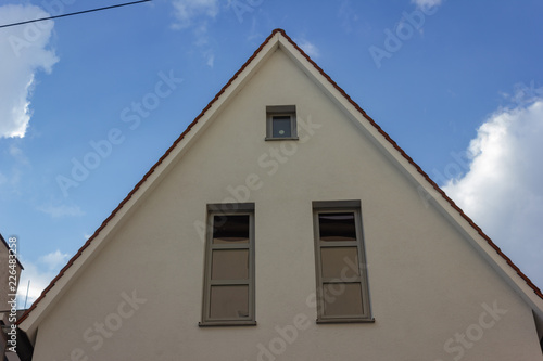 renovated facade of old city building in germany photo