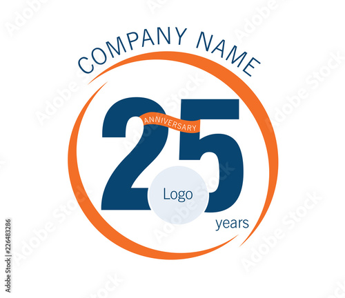 25 years celebrating logo with blue and orange, isolated on white background, illustration vector. Creative vision concept logo, symbol for card, brand, banners