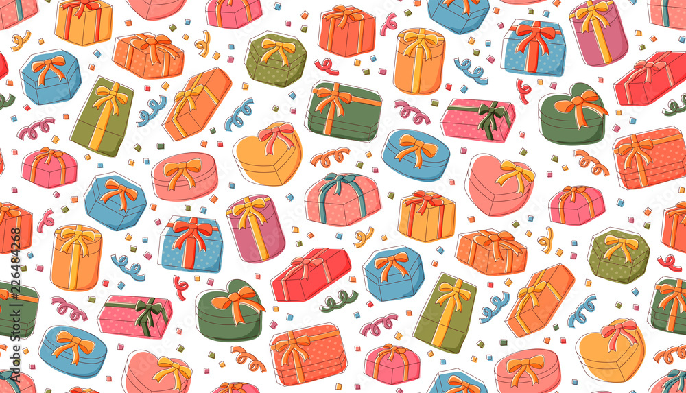 Seamless pattern background Gift box icon kids hand drawing set illustration colorful isolated on white background, vector eps 10 Seamless pattern background Gift box icon kids hand drawing set illustration colorful isolated on white background, vector eps 10