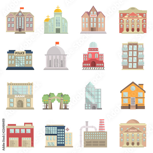 City elements color vector icons set. Flat design