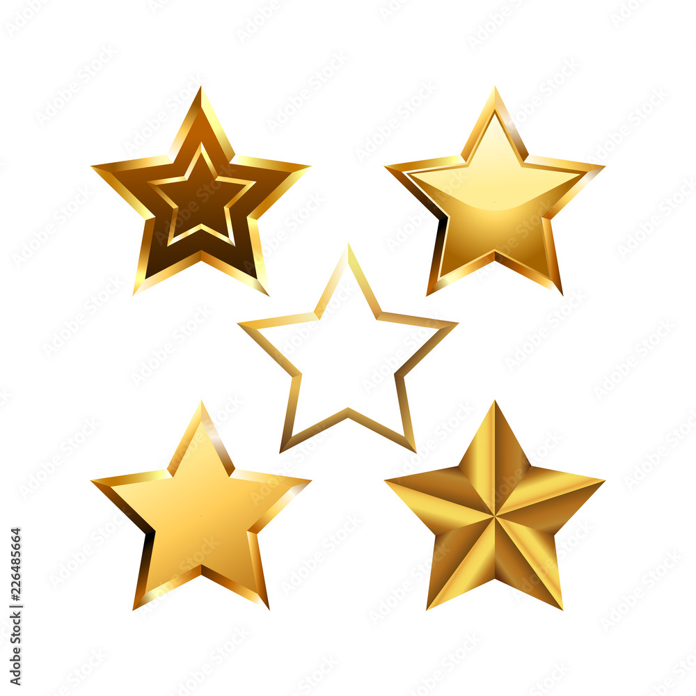 Vector set of realistic gold 3D stars for web, game, digital. Vector set of realistic gold 3D stars for web, game, digital.