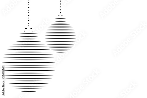 Postal de navidad de fondo blanco y bolas de navidad negras..