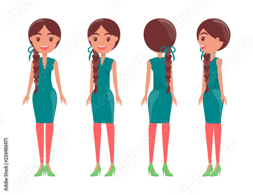 Braided Pretty Women in Elegant Stylish Dresses Set