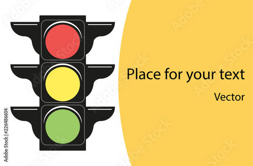 Traffic lights. The concept of road traffic information of cars. Banner with space for text. Vector illustration in flat design style.