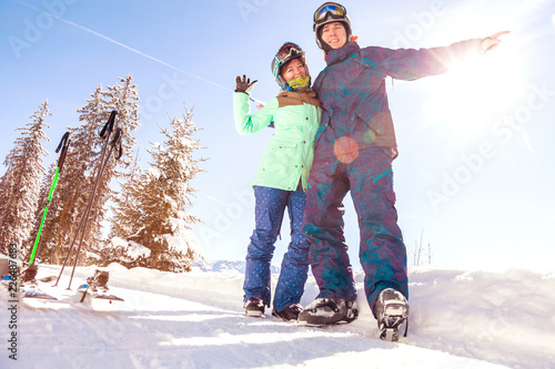 View of mountains and ski slopes in Austria