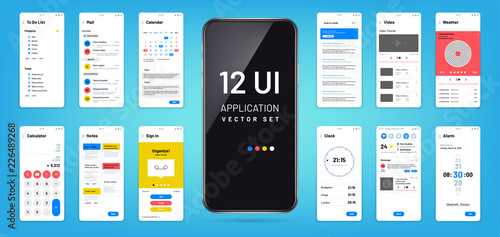 Mobil app interface. Ui, ux screen wireframe templates. Touchscreen application vector design. Illustration of ui application touchscreen, mock-up and gui, widget smartphone