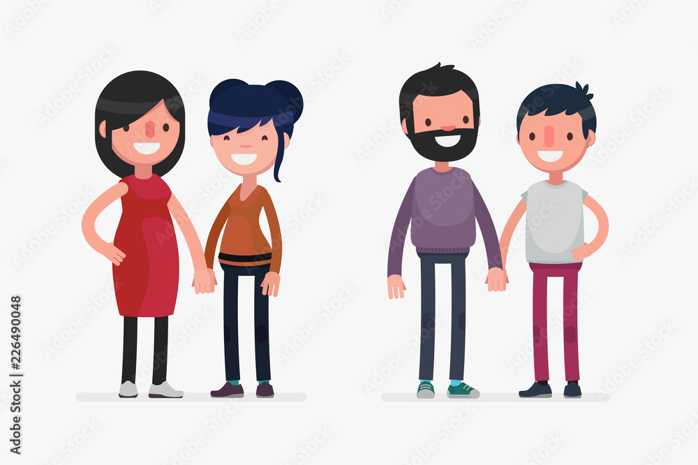 Same sex Cute couples with isolated background Same sex Cute couples with isolated background