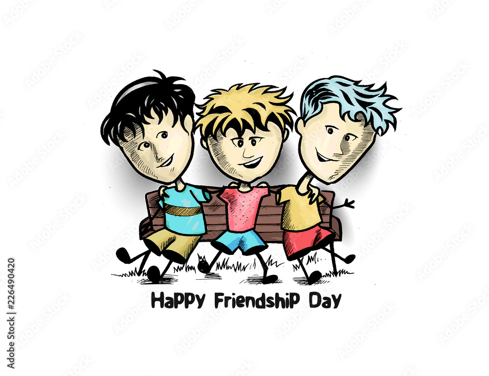 Group of happy friends enjoying Friendship Day. Cartoon Hand Drawn Sketch Vector Background. Group of happy friends enjoying Friendship Day. Cartoon Hand Drawn Sketch Vector Background.
