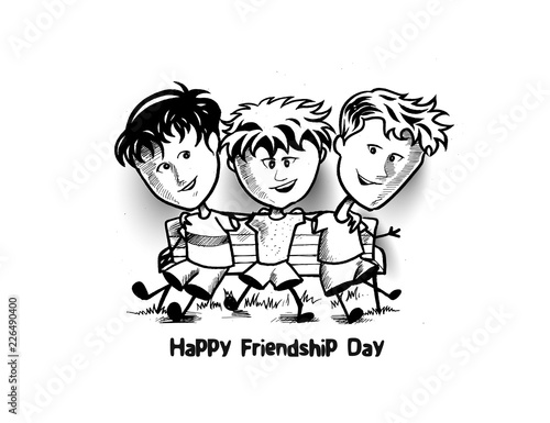 Group of happy friends enjoying Friendship Day. Cartoon Hand Drawn Sketch  Vector Background. Stock Vector | Adobe Stock