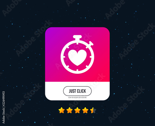 Heart Timer sign icon. Stopwatch symbol. Heartbeat palpitation. Web or internet icon design. Rating stars. Just click button. Vector
