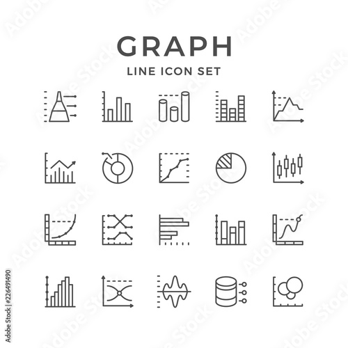 Set line icons of graph and diagram