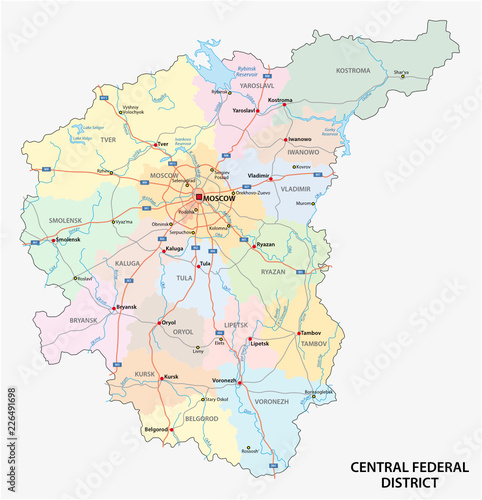 Central Federal District road  administrative and political vector map  Russia