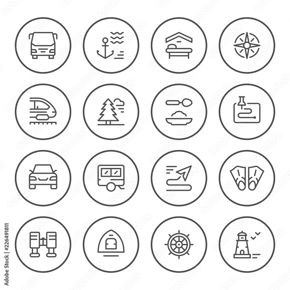Set round line icons of travel