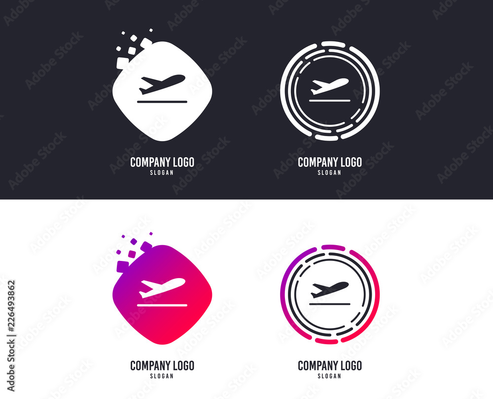 Logotype concept. Plane takeoff icon. Airplane transport symbol. Logo design. Colorful buttons with icons. Vector