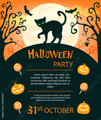 Halloween party invitations or greeting cards with traditional symbols.