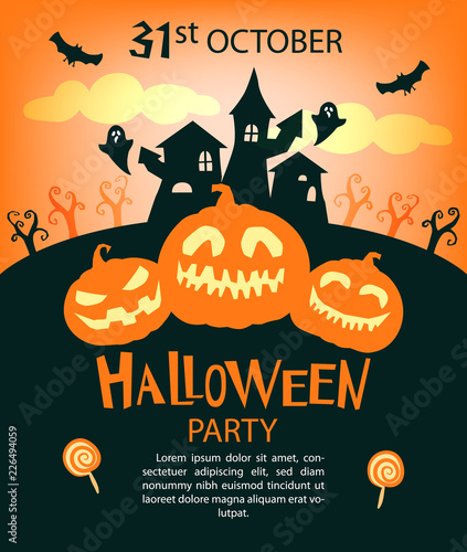 Halloween party invitations or greeting cards with traditional symbols.