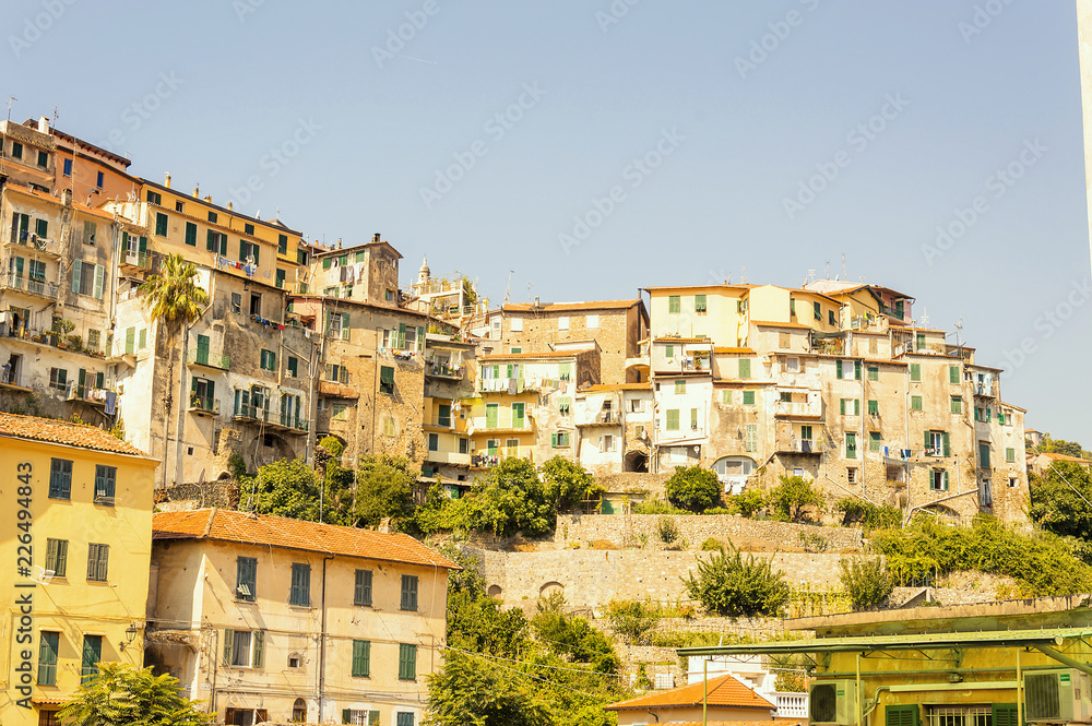 Ventimiglia old town with colored buildings in summer