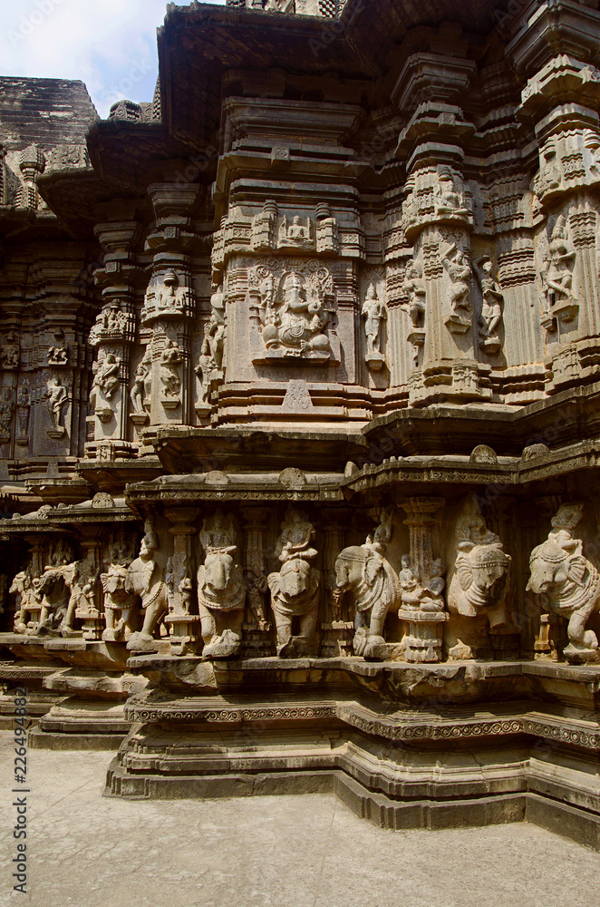 Carved exterior view of Kopeshwar Temple, Khidrapur, Maharashtra.
