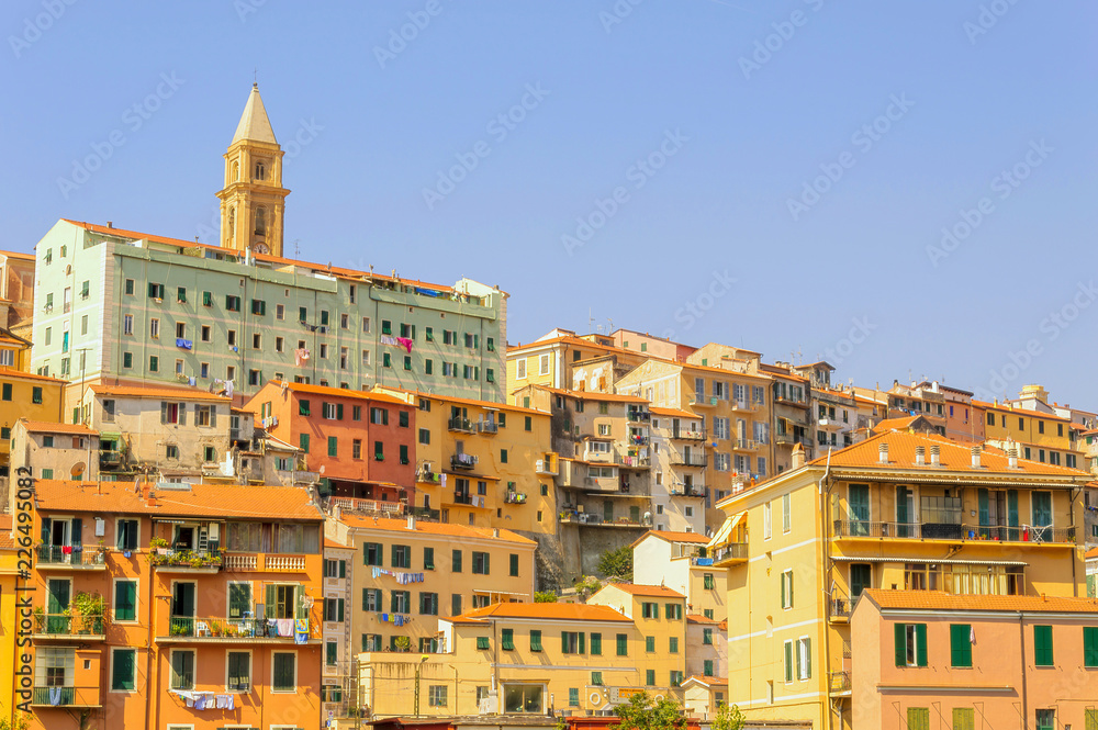 Ventimiglia old town with colored buildings in summer