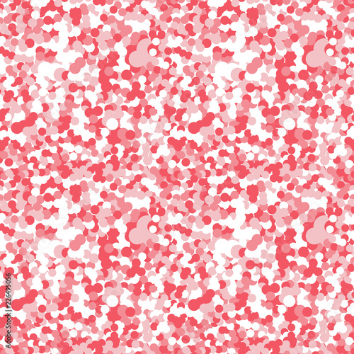 Seamless pattern made by overlay polka dot in different shades of red nad pink on white background, abstract texture, Impressionism stylization