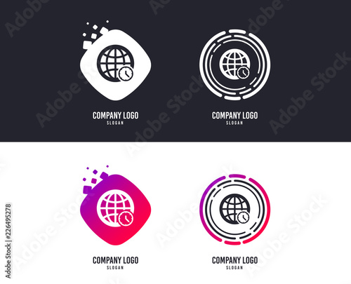 Logotype concept. World time sign icon. Universal time globe symbol. Logo design. Colorful buttons with icons. Vector