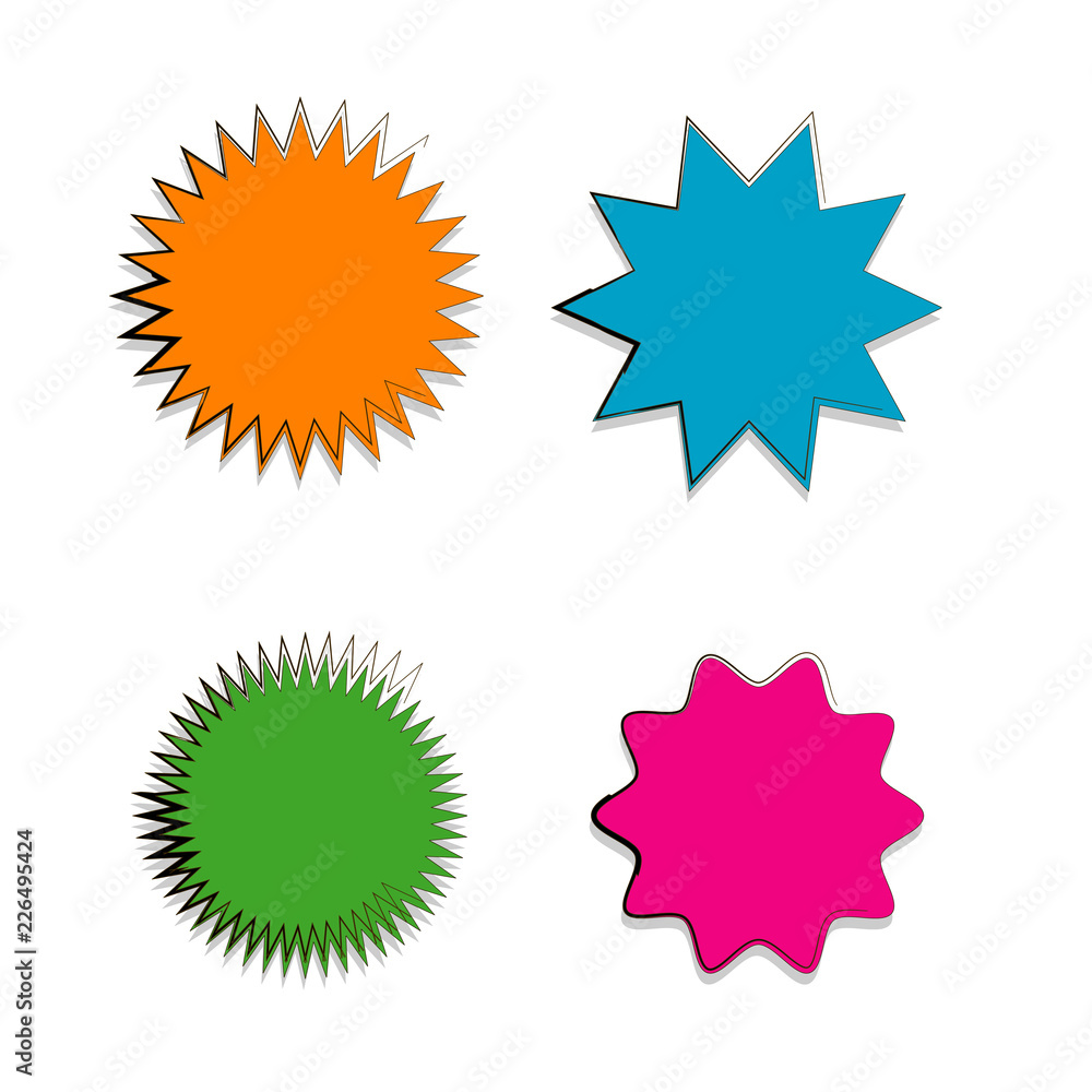 collection of doodle hand drawn starburst icon,symbol,sticker,label,banner in color style.isolated on white background collection of doodle hand drawn starburst icon,symbol,sticker,label,banner in color style.isolated on white background