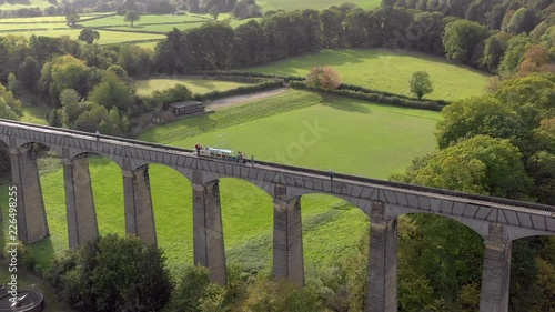 Narrowboat Traversing Pontcysyllte Aqueduct in North Wales