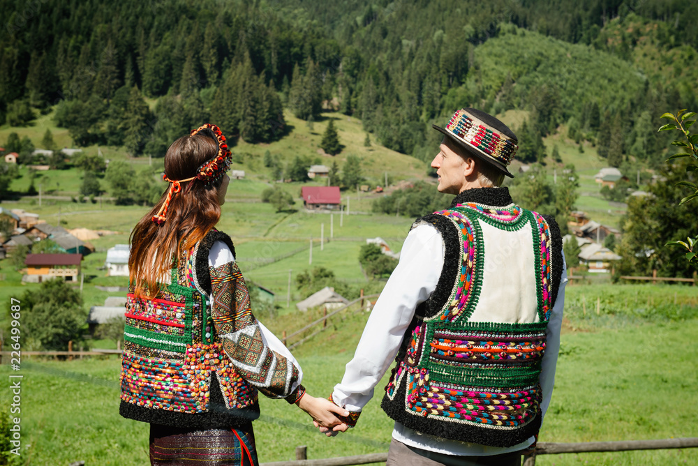 Couple in ethnic and traditional Ukrainian clothes