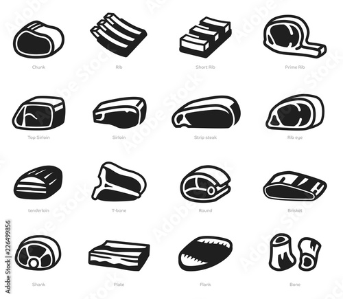 Pieces of beef and pork in general market for cooking(icon concept).