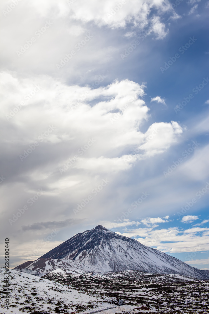 Scenic view of snow volcano El Teide in winter