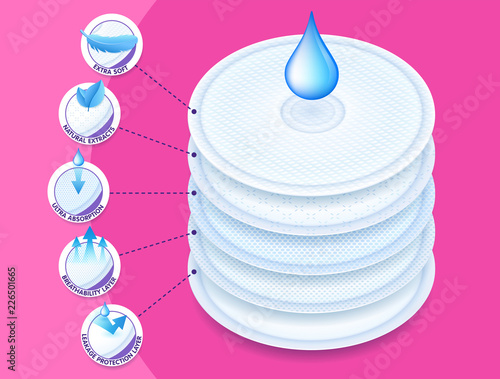 Premium layered breast pads while offering excellent breathability, protection and comfort. Vector eps10.