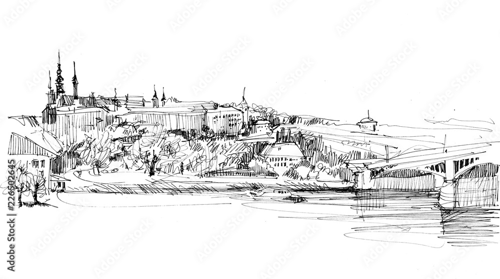 Old town sketch drawing Royalty Free Vector Image