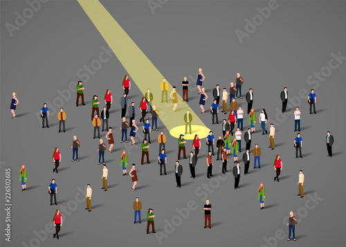 Businessman spotlight. Human Resource and Recruitment. Business people hire concept. Vector Illustration