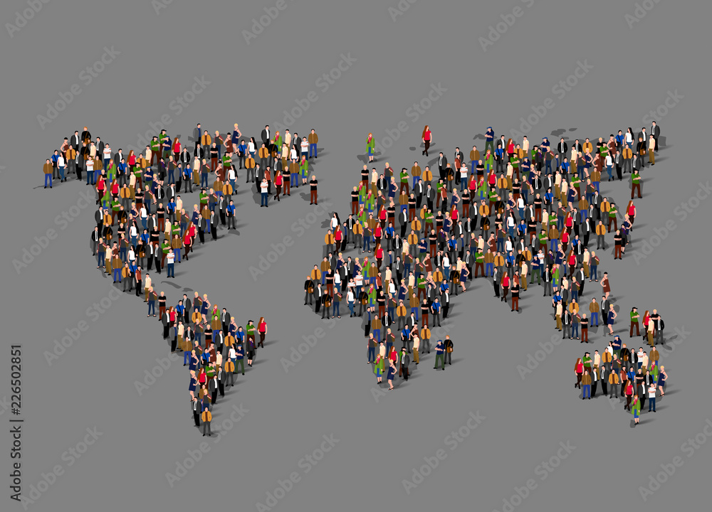 Group of people in form of world map. Globalization, population, social concept. Vector illustration Group of people in form of world map. Globalization, population, social concept. Vector illustration