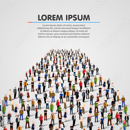 Template with a crowd of business people standing in a line. People crowd. Vector illustration