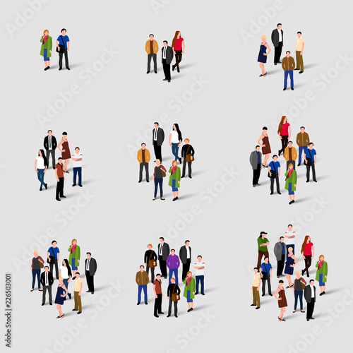 Different groups of people. Social network comminacation. Grows subbscribers audience. Population concept. Vector illustration.