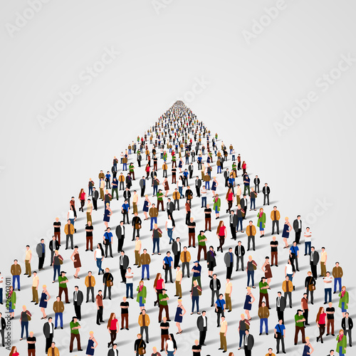 Template with a crowd of business people standing in a line. People crowd. Vector illustration