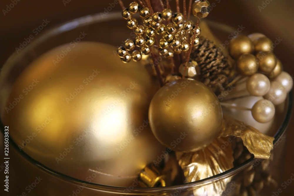 Christmas golden spheres and decorations. Christmas golden spheres and decorations.