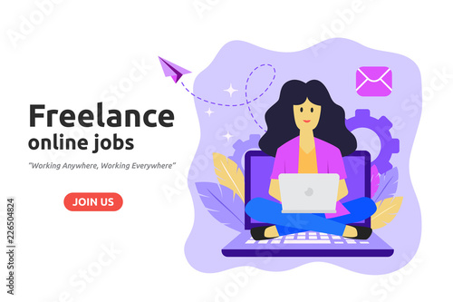 Freelance online job design concept. Freelancer develops business application online.