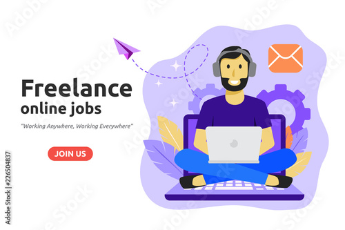 Freelance online job design concept. Freelancer develops business application online.