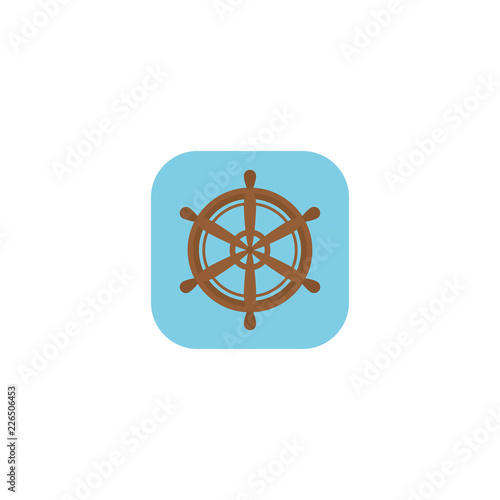 Handwheel, Brown classic wooden sea steering wheel. Vector Illustration.