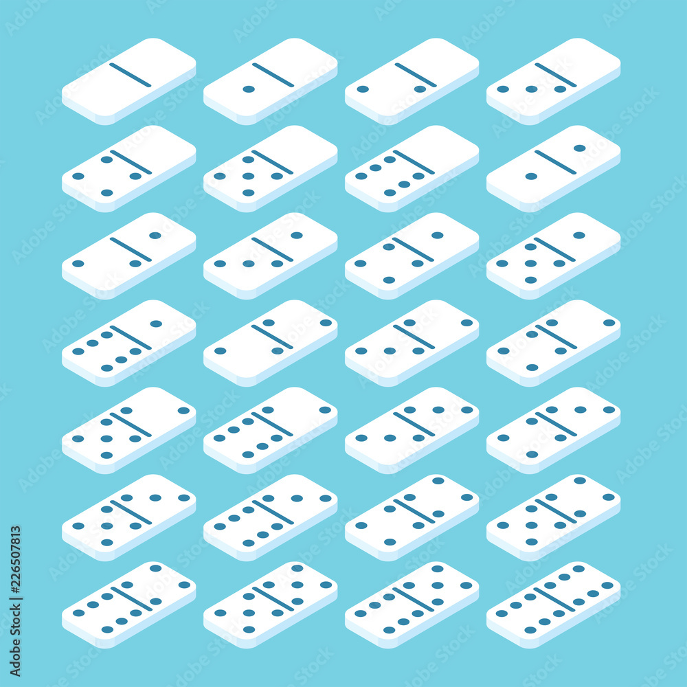 Domino set in isometric on a blue background. Vector illustration. Domino set in isometric on a blue background. Vector illustration.